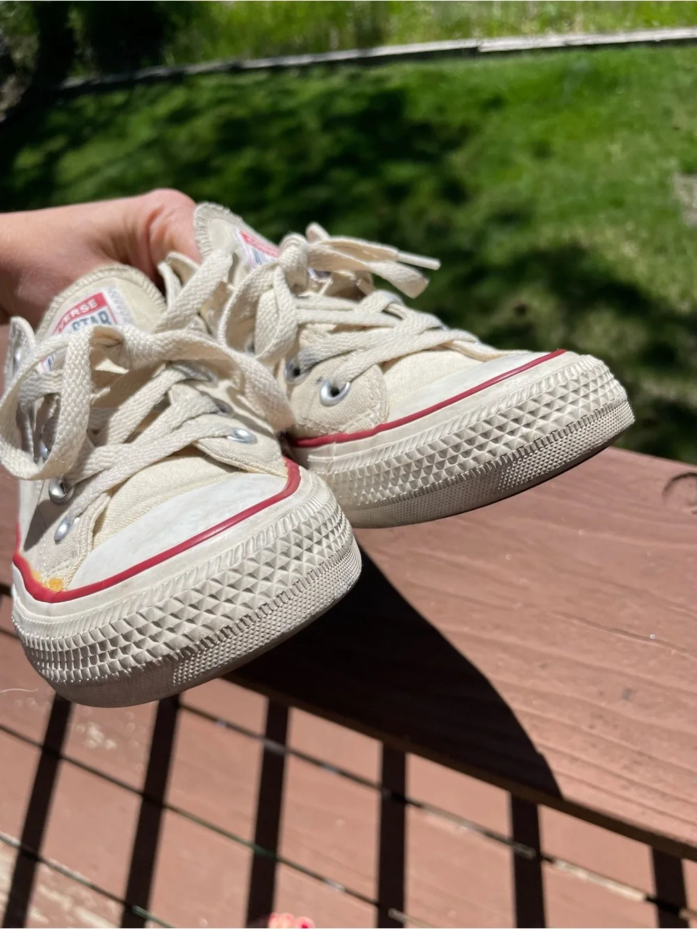 Converse Chuck Taylor All Star Low Top Sneakers - Cream with Red & Navy Trim - Picture 5 of 8